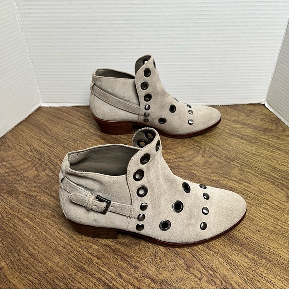 Sam Edelman Pedra Suede Booties Gray Cream Taupe Ankle Boots Size 6 - Picture 3 of 15